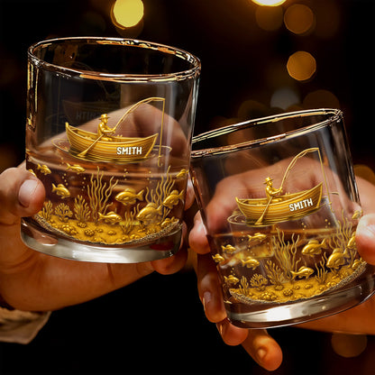 Experience the Spirit of Adventure, Fisherman and Underwater Scene - Personalized Custom Whiskey Glass - XMAS089_RWG