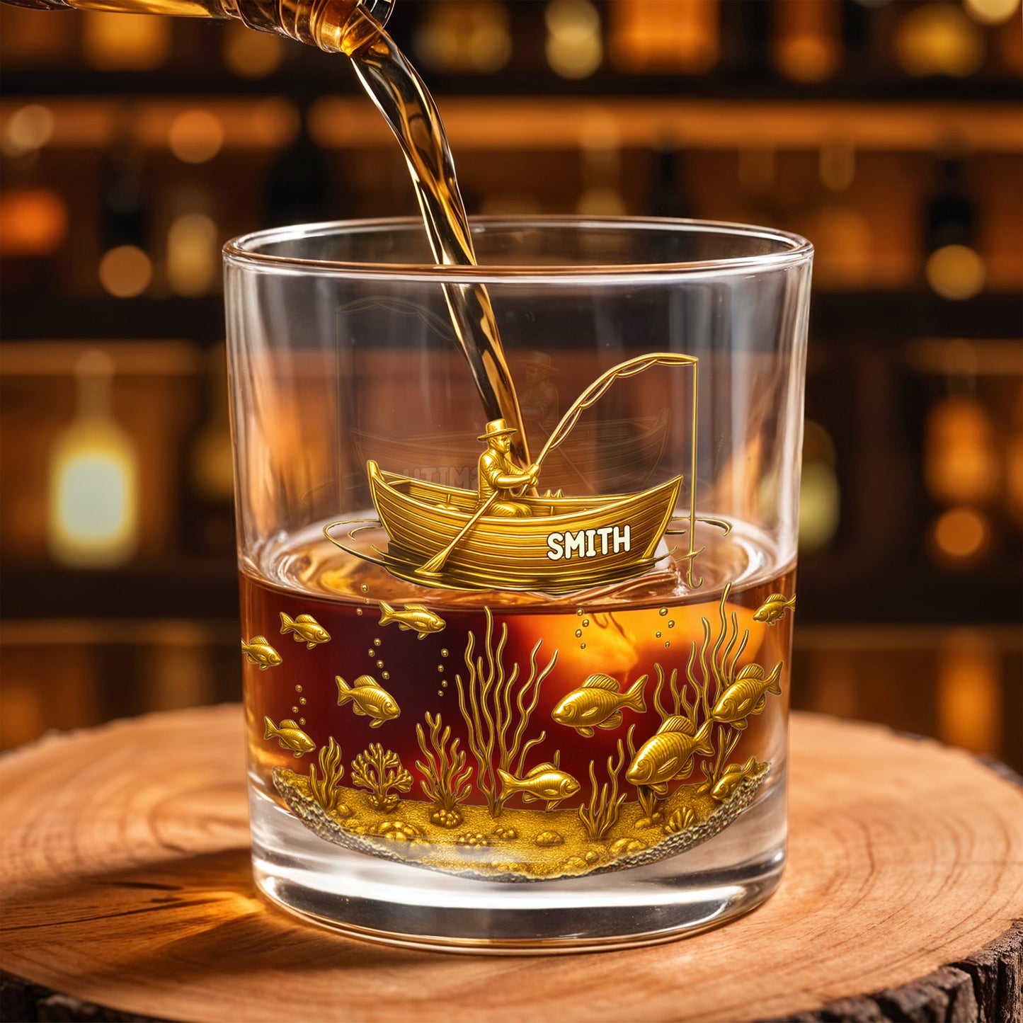 Experience the Spirit of Adventure, Fisherman and Underwater Scene - Personalized Custom Whiskey Glass - XMAS089_RWG