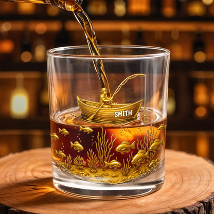 Experience the Spirit of Adventure, Fisherman and Underwater Scene - Personalized Custom Whiskey Glass - XMAS089_RWG