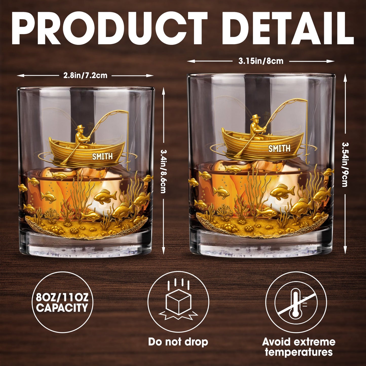 Experience the Spirit of Adventure, Fisherman and Underwater Scene - Personalized Custom Whiskey Glass - XMAS089_RWG