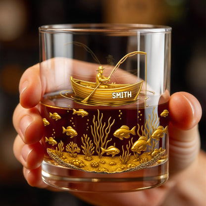 Experience the Spirit of Adventure, Fisherman and Underwater Scene - Personalized Custom Whiskey Glass - XMAS089_RWG