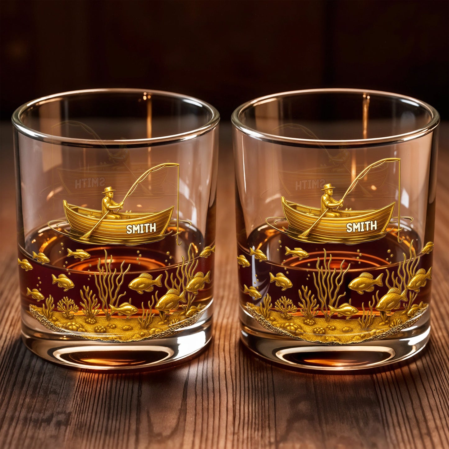 Experience the Spirit of Adventure, Fisherman and Underwater Scene - Personalized Custom Whiskey Glass - XMAS089_RWG