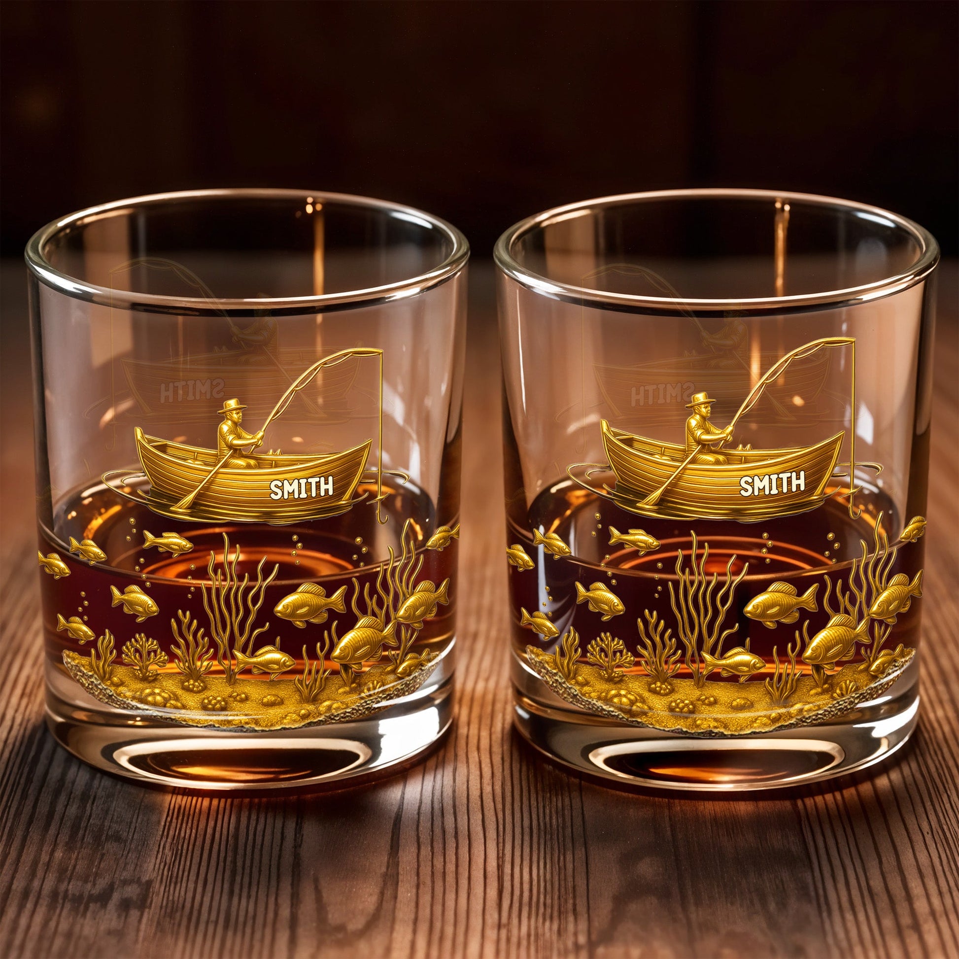 Experience the Spirit of Adventure, Fisherman and Underwater Scene - Personalized Custom Whiskey Glass - XMAS089_RWG
