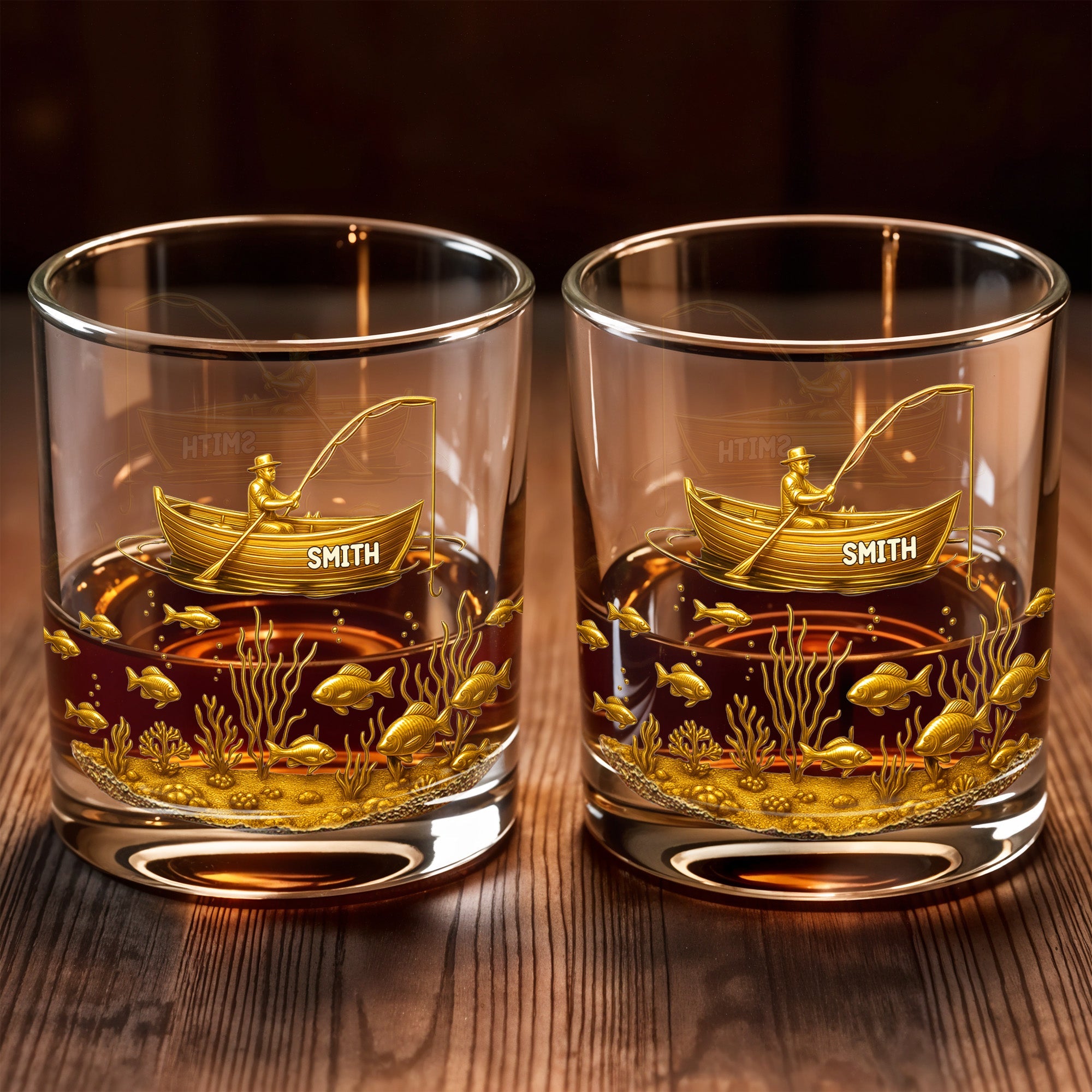 Experience the Spirit of Adventure, Fisherman and Underwater Scene - Personalized Custom Whiskey Glass - XMAS089_RWG