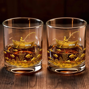 Experience the Spirit of Adventure, Fisherman and Underwater Scene - Personalized Custom Whiskey Glass - XMAS089_RWG