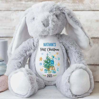 First Christmas With Christmas Tree And Gifts - Personalized Stuffed Bunny - XMAS098_BUN