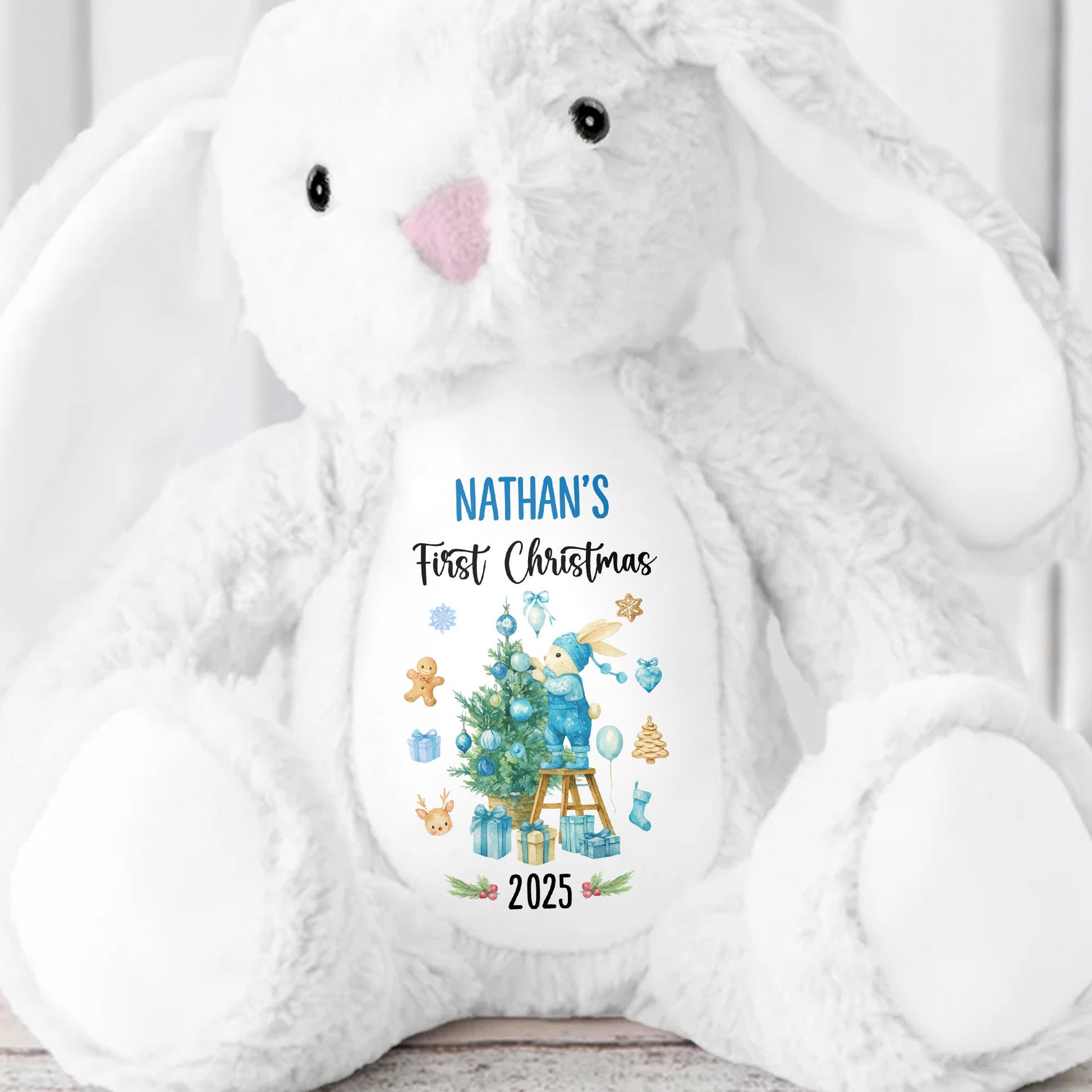 First Christmas With Christmas Tree And Gifts - Personalized Stuffed Bunny - XMAS098_BUN