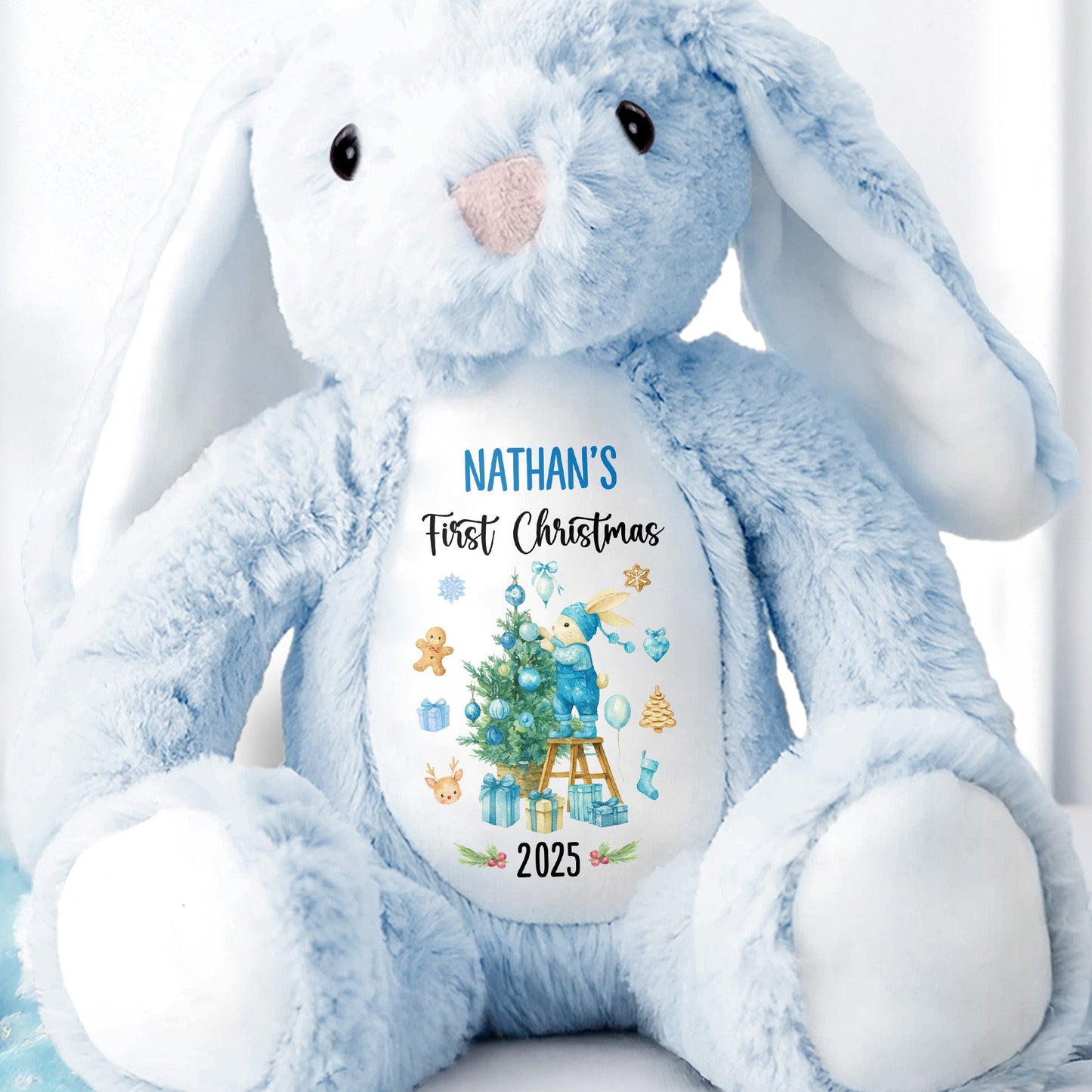 First Christmas With Christmas Tree And Gifts - Personalized Stuffed Bunny - XMAS098_BUN
