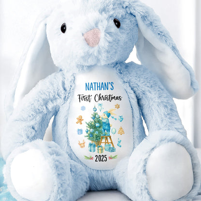 First Christmas With Christmas Tree And Gifts - Personalized Stuffed Bunny - XMAS098_BUN
