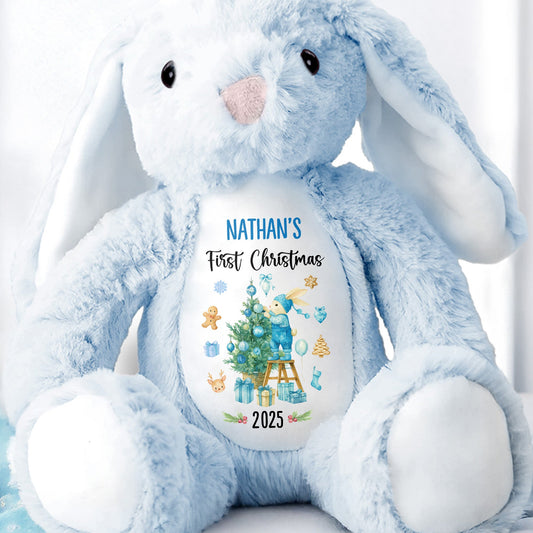 First Christmas With Christmas Tree And Gifts - Personalized Stuffed Bunny - XMAS098_BUN