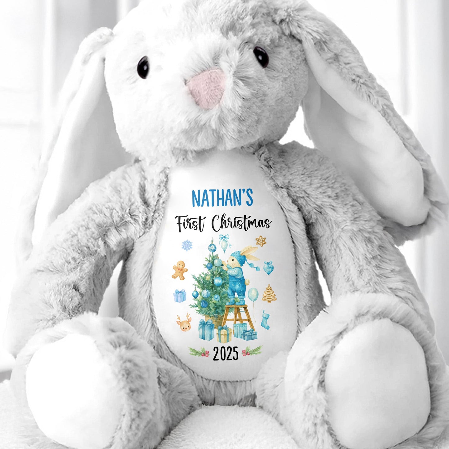 First Christmas With Christmas Tree And Gifts - Personalized Stuffed Bunny - XMAS098_BUN