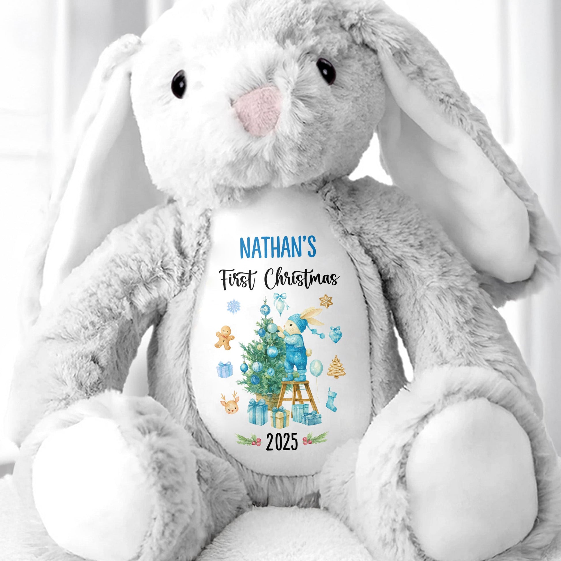 First Christmas With Christmas Tree And Gifts - Personalized Stuffed Bunny - XMAS098_BUN