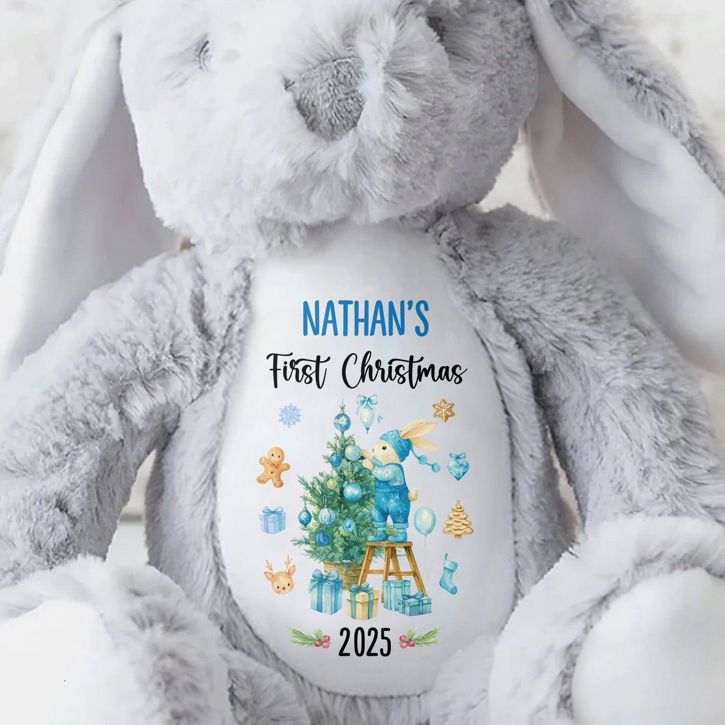 First Christmas With Christmas Tree And Gifts - Personalized Stuffed Bunny - XMAS098_BUN