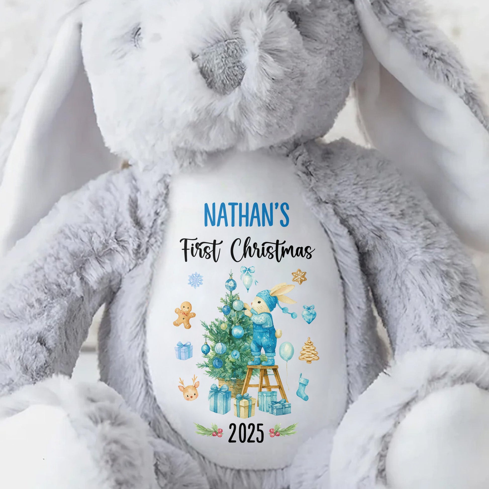 First Christmas With Christmas Tree And Gifts - Personalized Stuffed Bunny - XMAS098_BUN