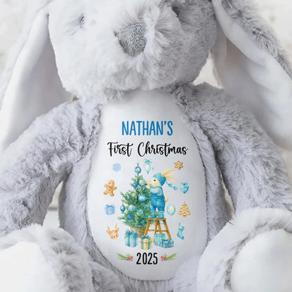 First Christmas With Christmas Tree And Gifts - Personalized Stuffed Bunny - XMAS098_BUN