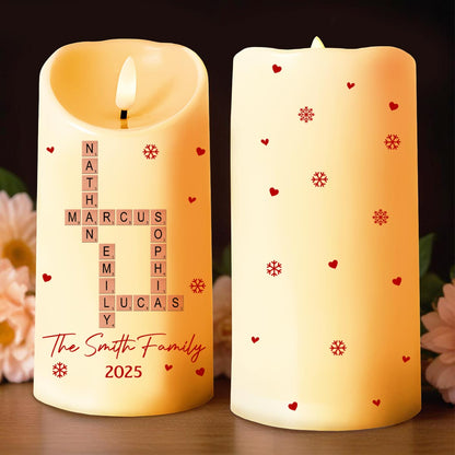 Celebrate Your Family's Special Moments With Hearts And Snowflakes - Personalized Custom LED Candle - XMAS156_LECA