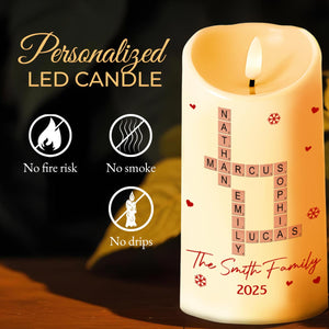 Celebrate Your Family's Special Moments With Hearts And Snowflakes - Personalized Custom LED Candle - XMAS156_LECA