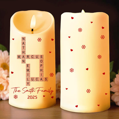 Celebrate Your Family's Special Moments With Hearts And Snowflakes - Personalized Custom LED Candle - XMAS156_LECA
