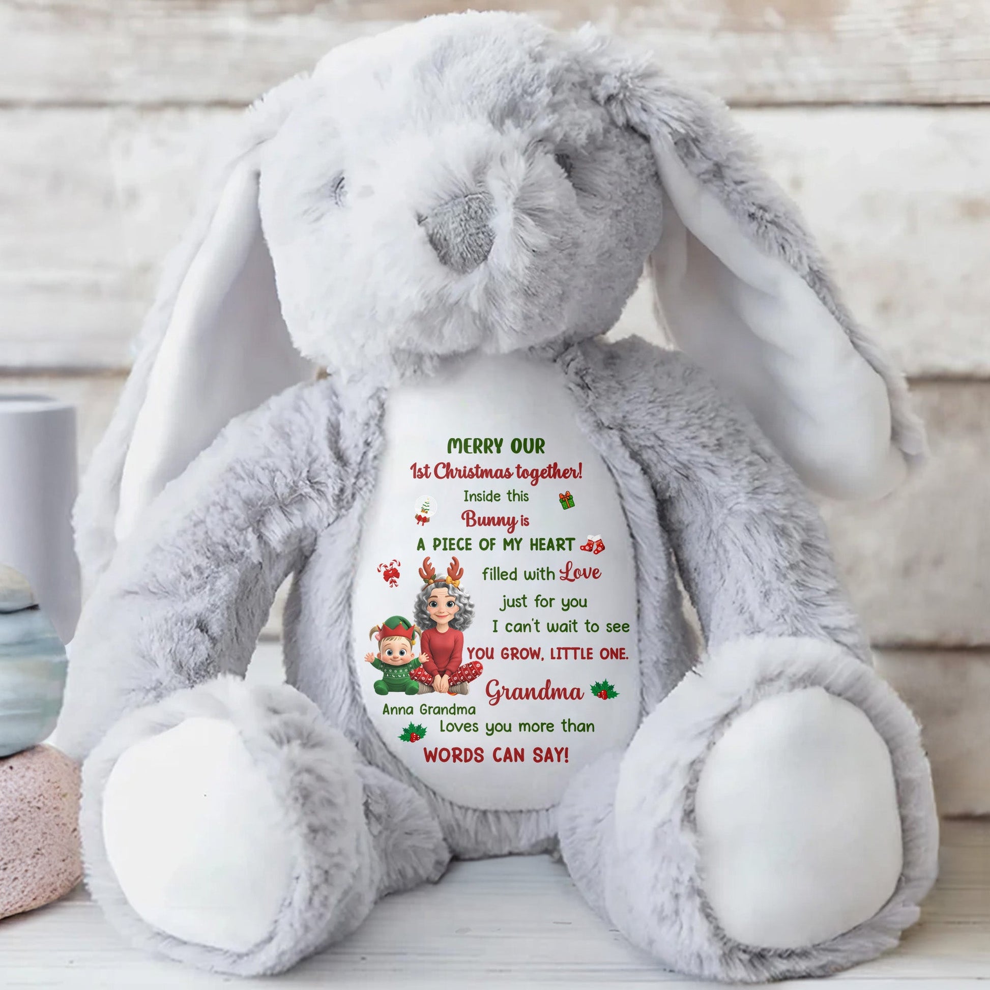 Merry Our 1st Christmas Together Filled With Love - Personalized Stuffed Bunny - XMAS179_BUN