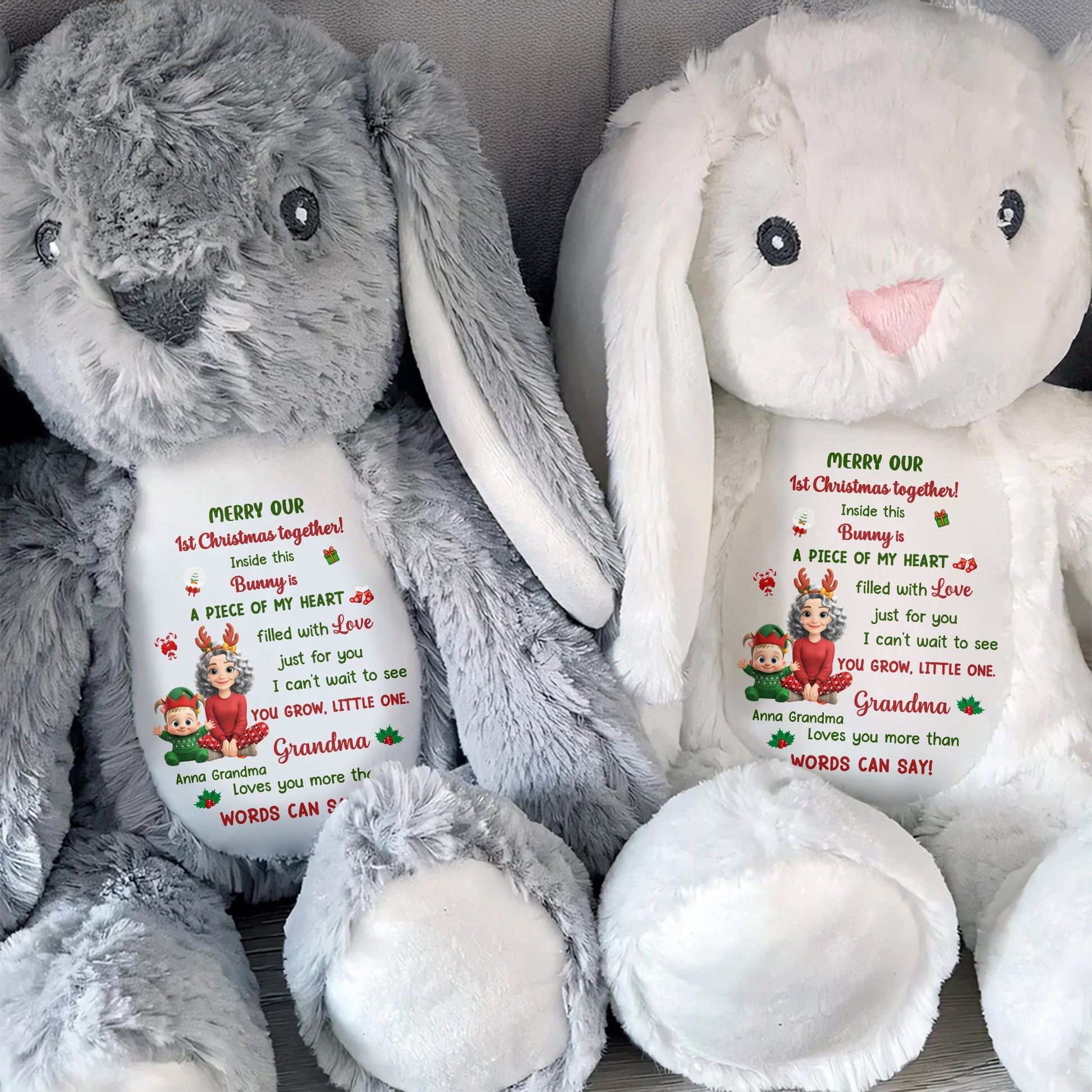 Merry Our 1st Christmas Together Filled With Love - Personalized Stuffed Bunny - XMAS179_BUN