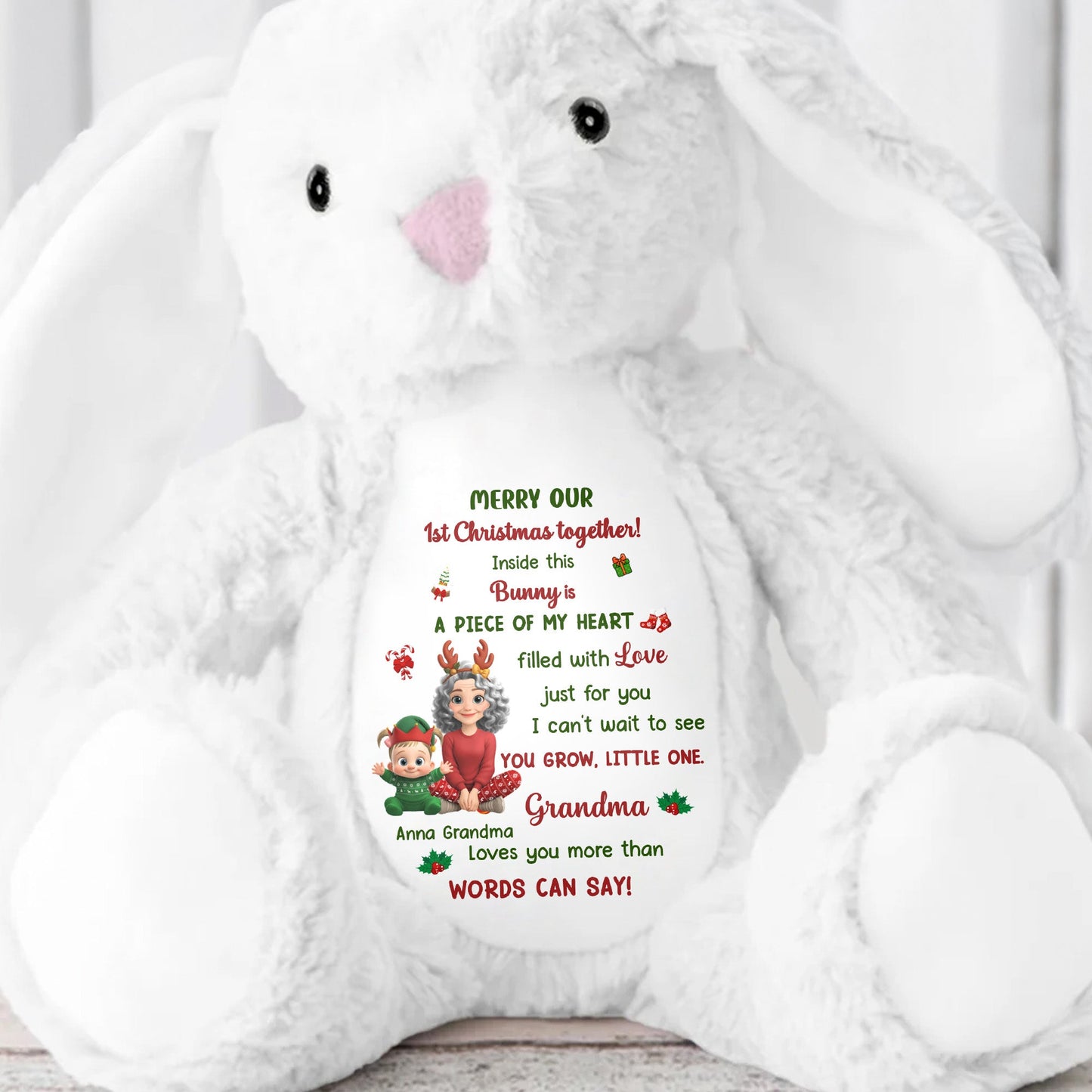 Merry Our 1st Christmas Together Filled With Love - Personalized Stuffed Bunny - XMAS179_BUN
