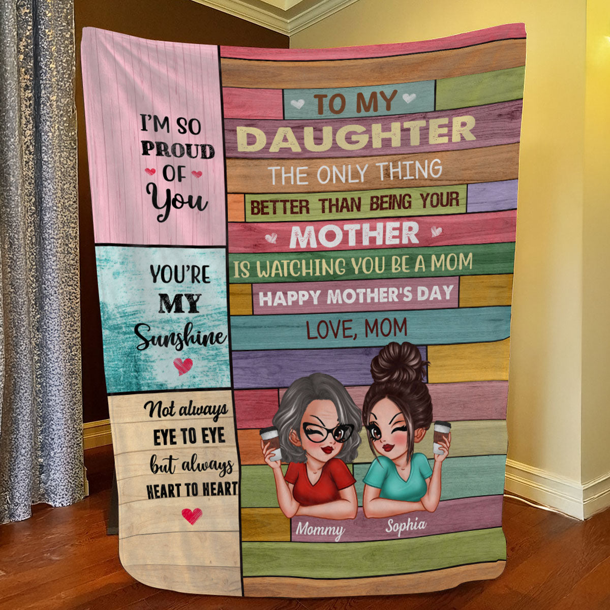 To My Daughter From Mom Happy Mother's Day Colorful Wood Pallets Texture - Personalized Fleece Blanket