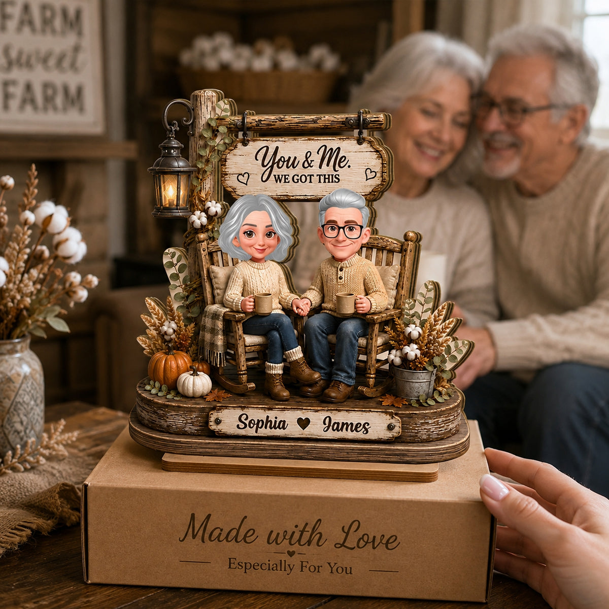 Husband Wife Sitting on Rocking Chair - Personalized 2-Layered Wooden Plaque