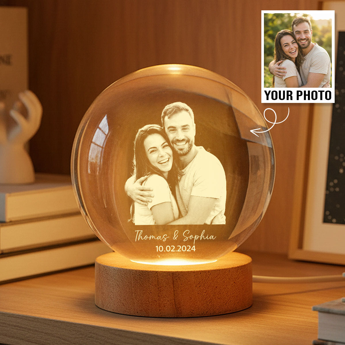 Eternal Love Custom Couple Photo - Personalized Crystal Ball LED Night Light