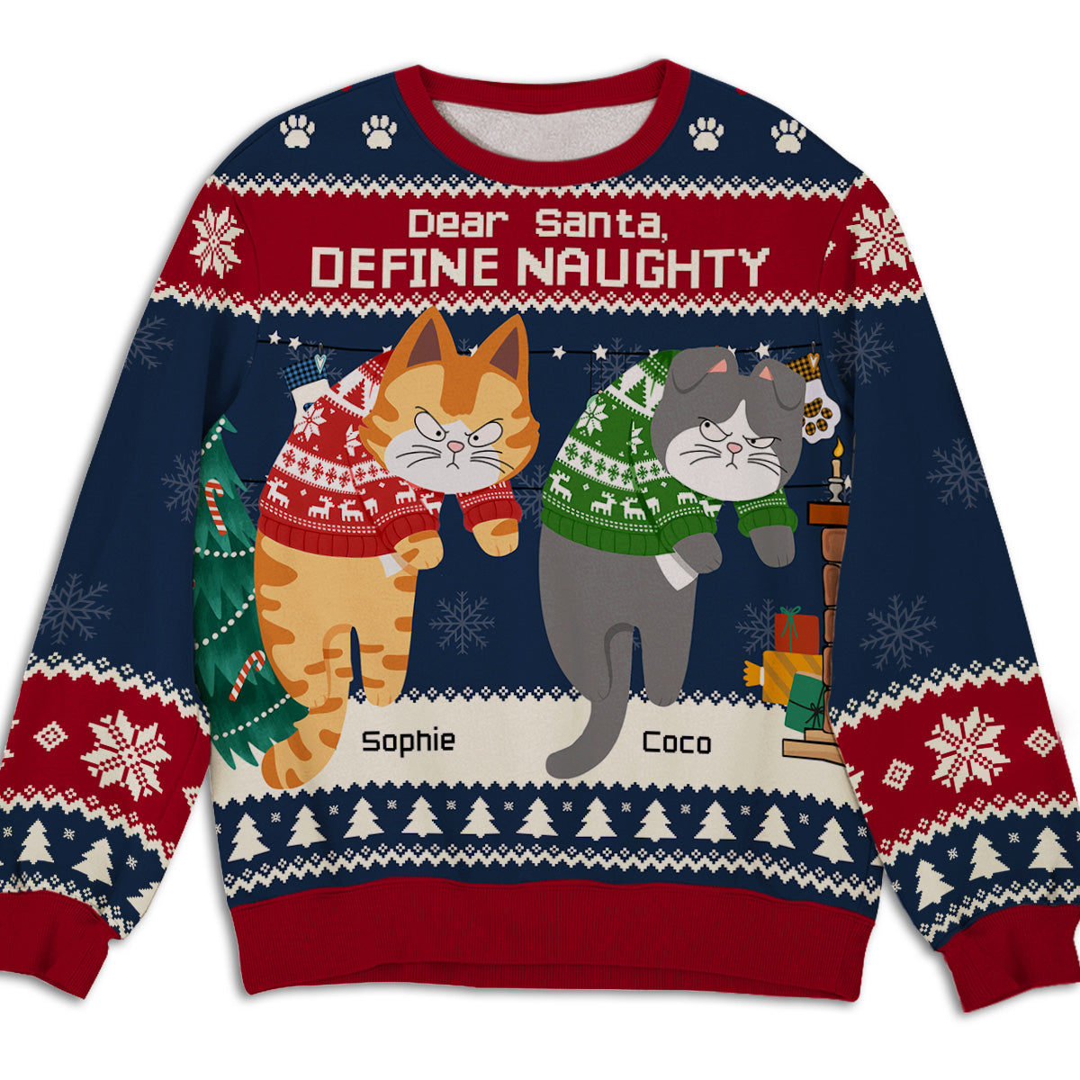 Hanging Cat Christmas 1 - Personalized All-Over-Print Sweatshirt