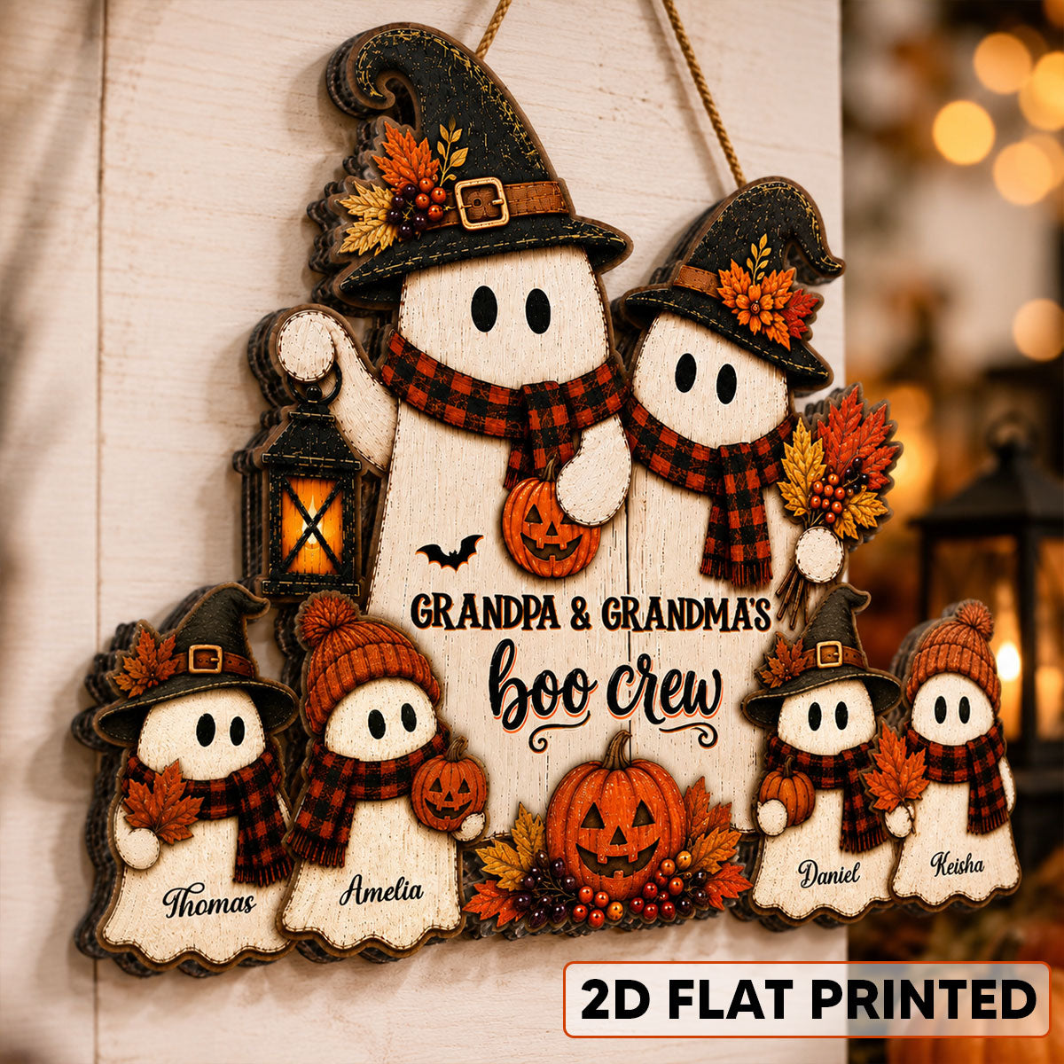 Vintage Retro Fall Halloween Grandma Grandpa's Boo Crew - Personalized Wood Sign - Fall Halloween Decoration For Grandparents