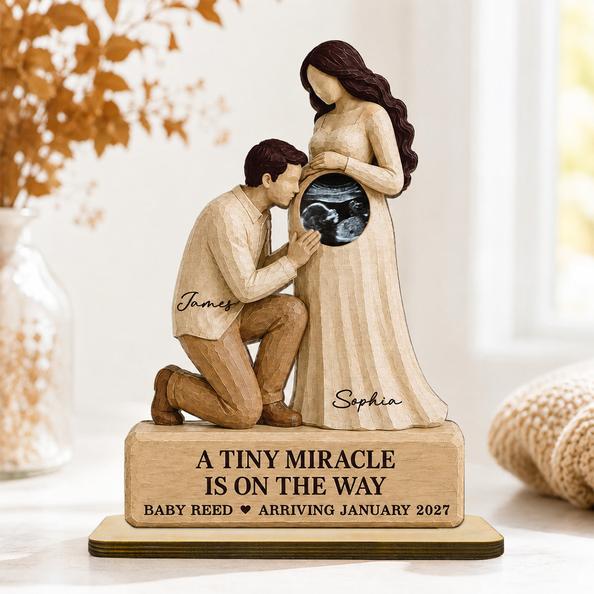 Tiny Miracle On The Way Personalized 2-Layered Wooden Plaque