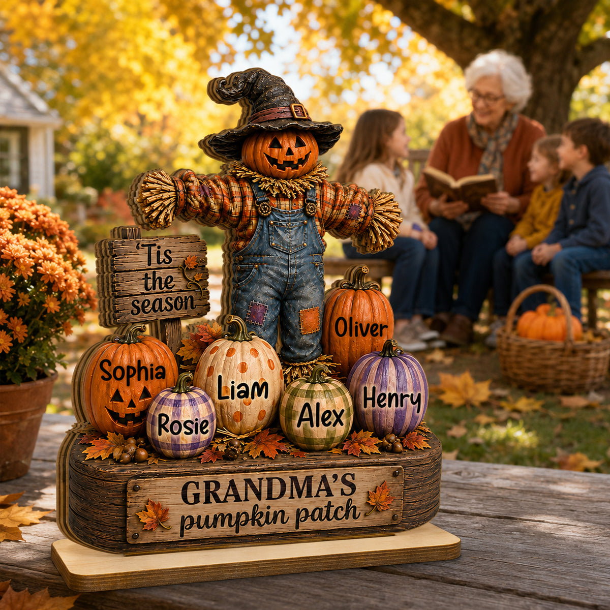 Grandma's Pumpkin Patch Scarecrow - Personalized 2-Layered Wooden Plaque - Halloween Fall Decor for Her