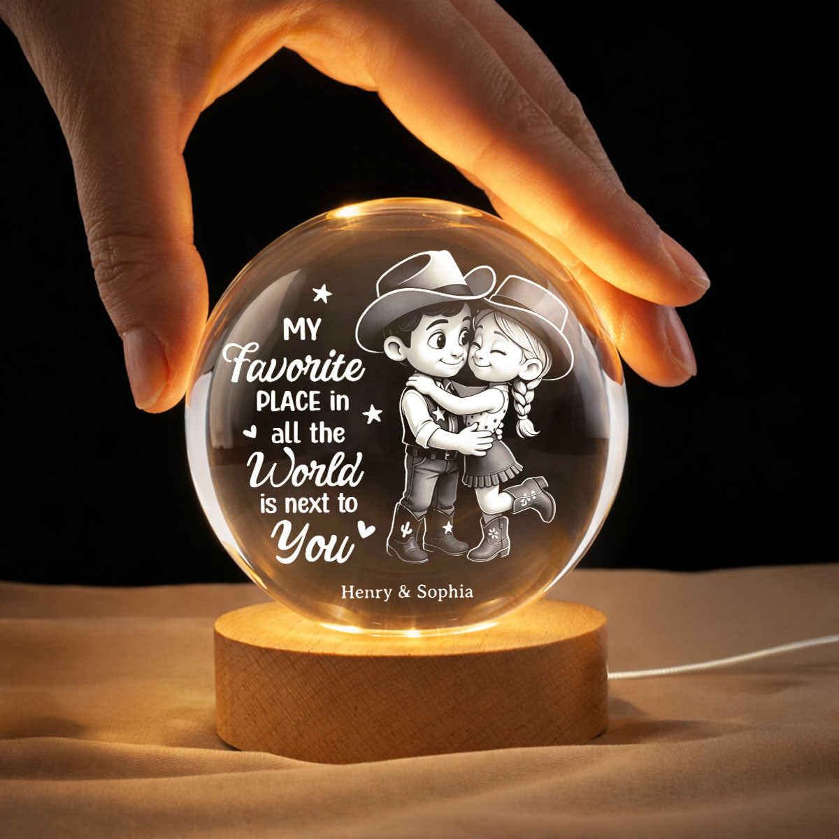 Countryside Couple Cowboy Cowgirl - Personalized Crystal Ball LED Night Light
