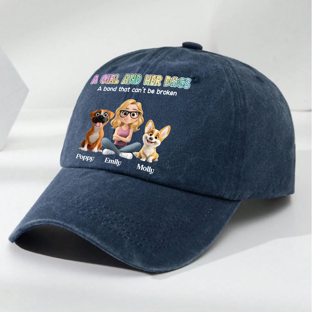 A Girl And Her Dog Personalized Vintage Washed Denim Cap