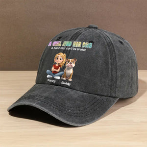 A Girl And Her Dog Personalized Vintage Washed Denim Cap