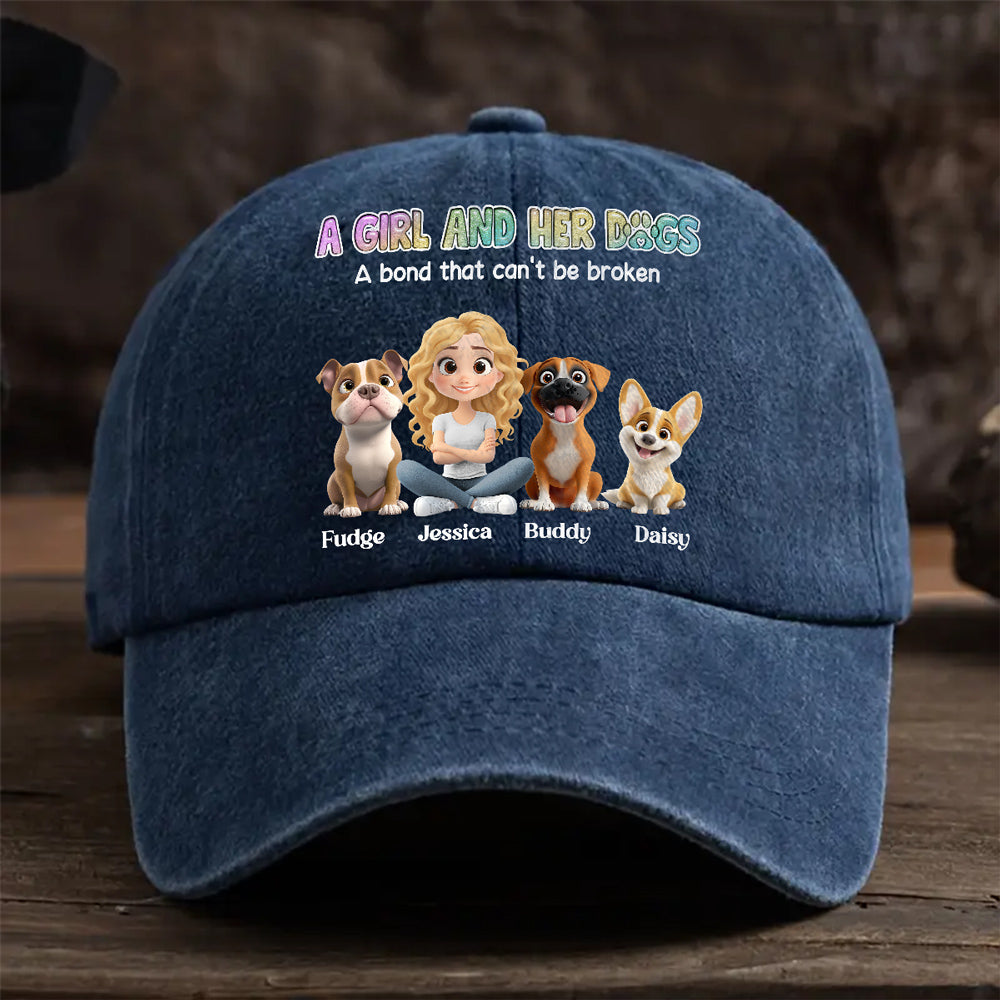 A Girl And Her Dog Personalized Vintage Washed Denim Cap