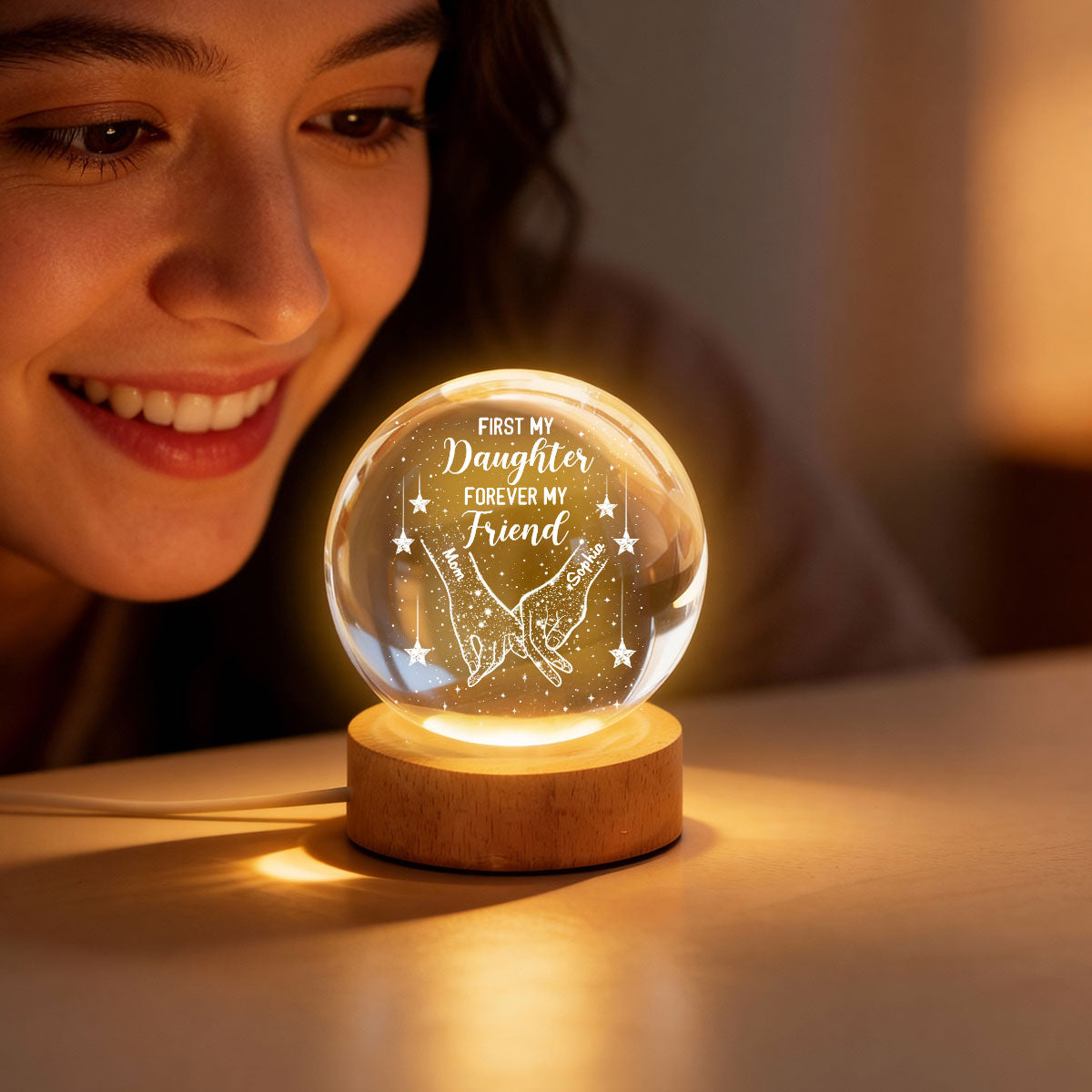 First My Daughter Forever My Friend - Personalized Crystal Ball LED Night Light - Heartfelt Gift For Daughter