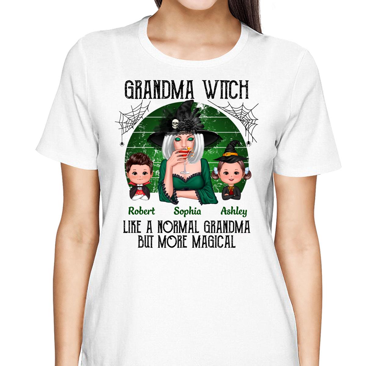 Green Retro Grandma Witch Personalized Shirt - Model View