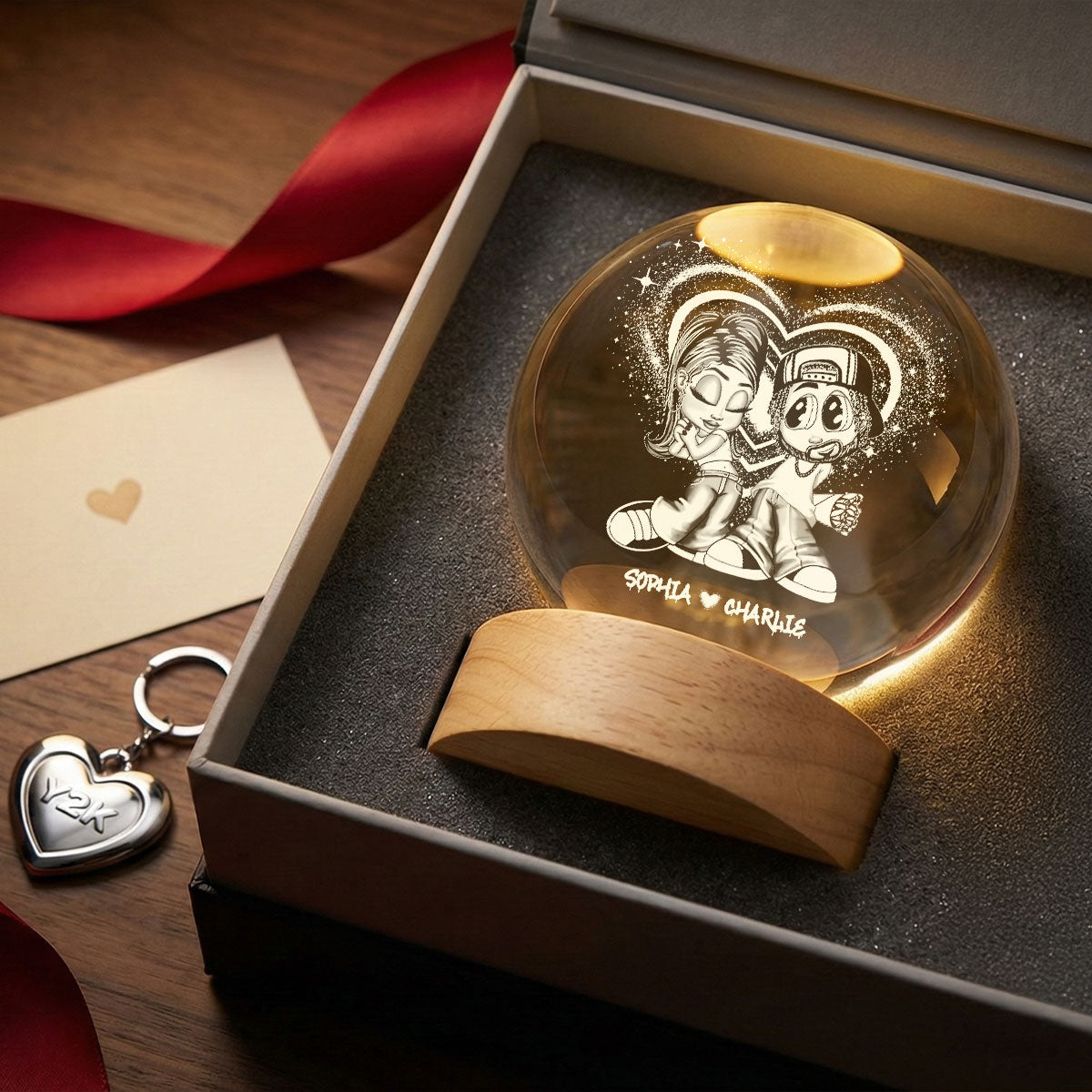 Eternal Love Y2K Couple - Personalized Crystal Ball LED Night Light