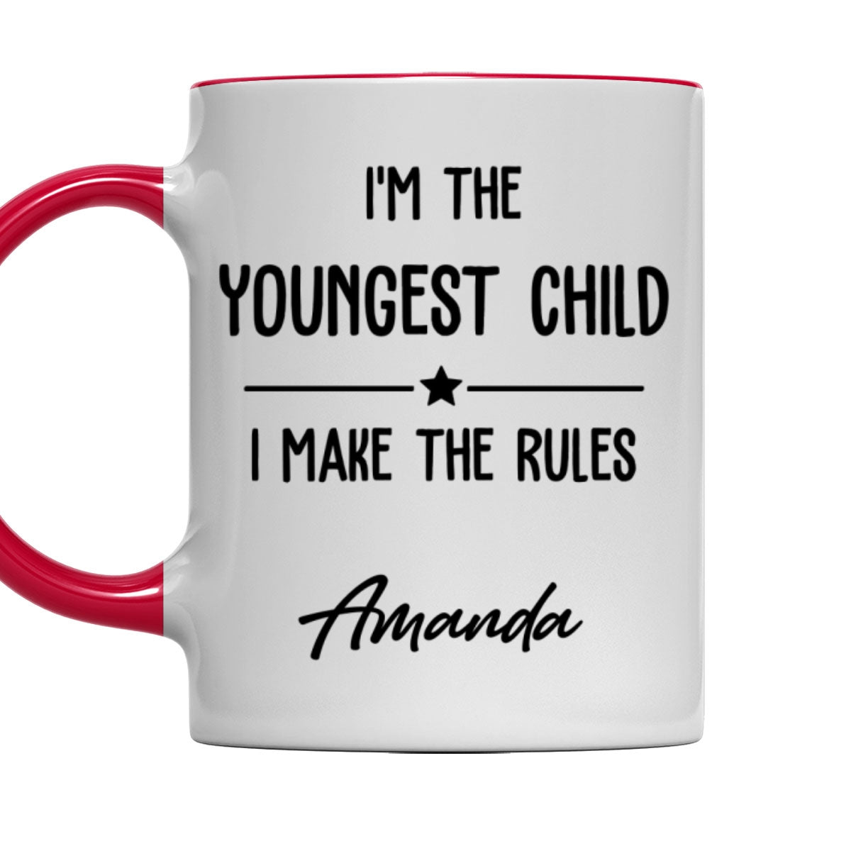 Family Rules Start With Siblings - Personalized Accent Mug - Red
