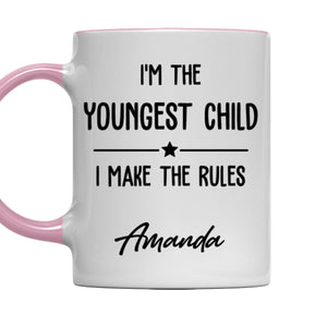 Family Rules Start With Siblings - Personalized Accent Mug - Pink