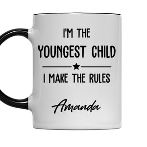 Family Rules Start With Siblings - Personalized Accent Mug - Black