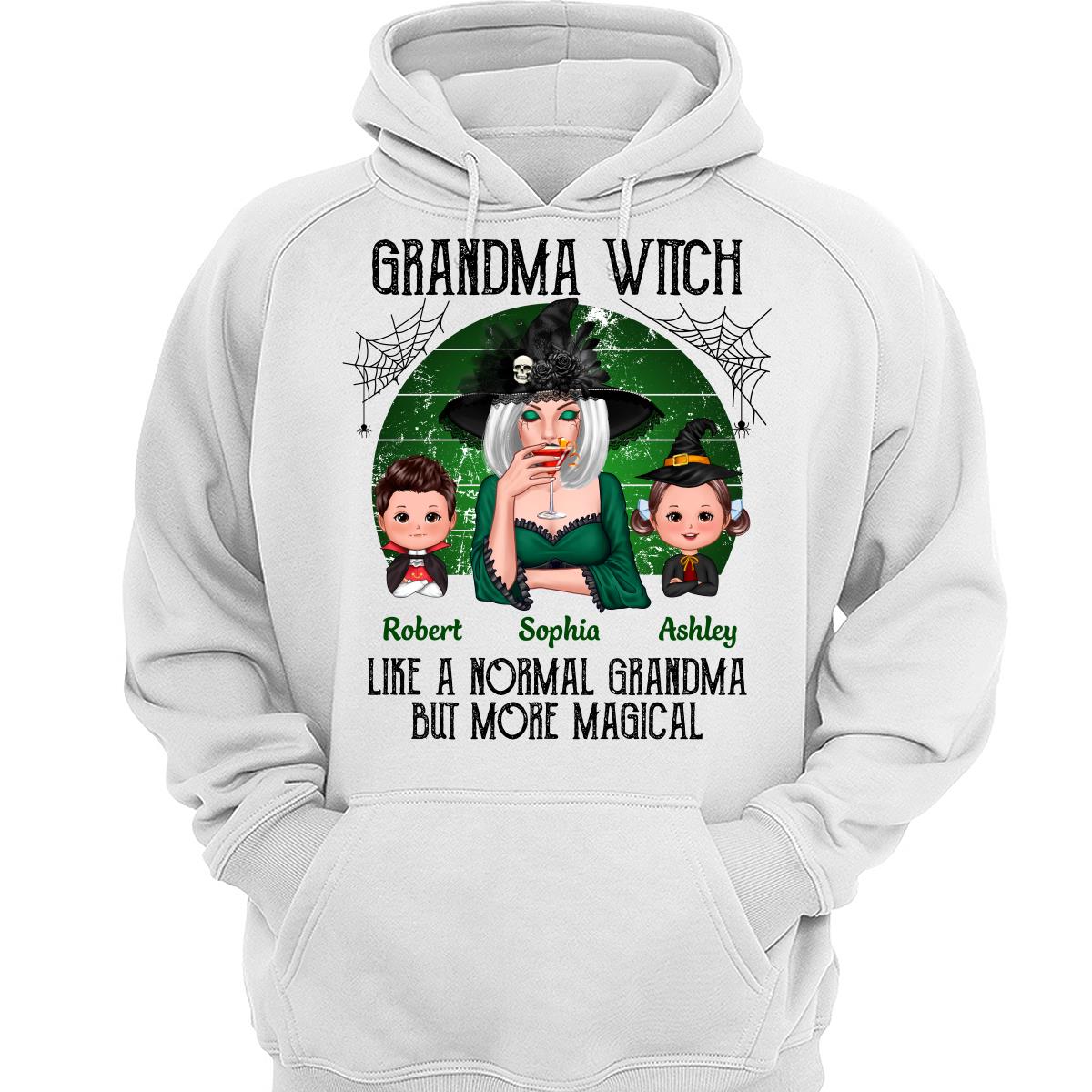 Green Retro Grandma Witch Personalized Hoodie - White