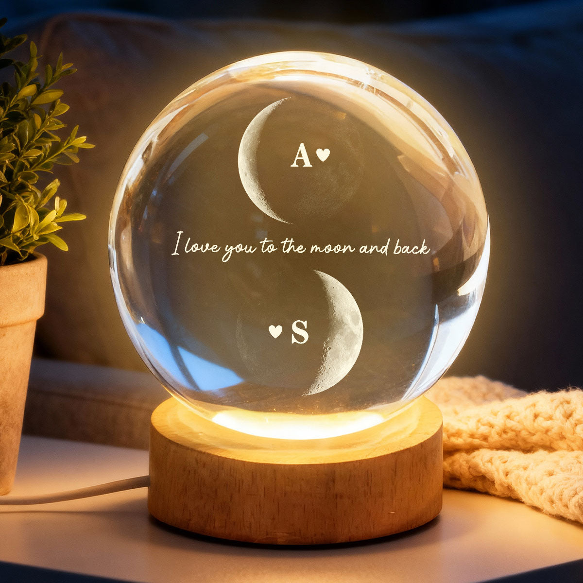 Custom Couple Moon Phase - Personalized Crystal Ball LED Night Light