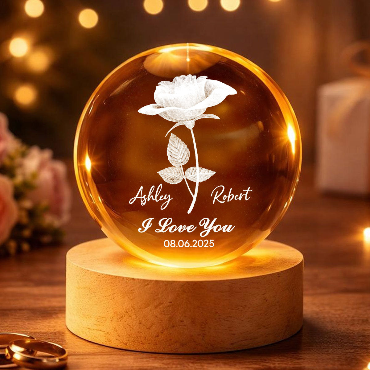 Eternal Love Rose I Love You - Personalized Crystal Ball LED Night Light