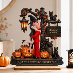 Till Death Do Us Part Kissing Couple - Personalized 2-Layered Wooden Plaque - Halloween Fall Decor for Her