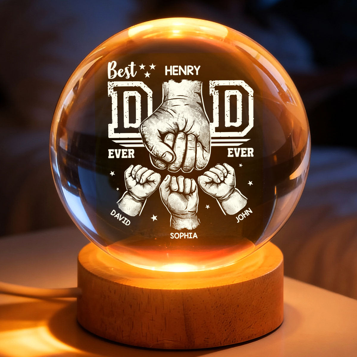 Best Dad Ever - Personalized Crystal Ball LED Night Light