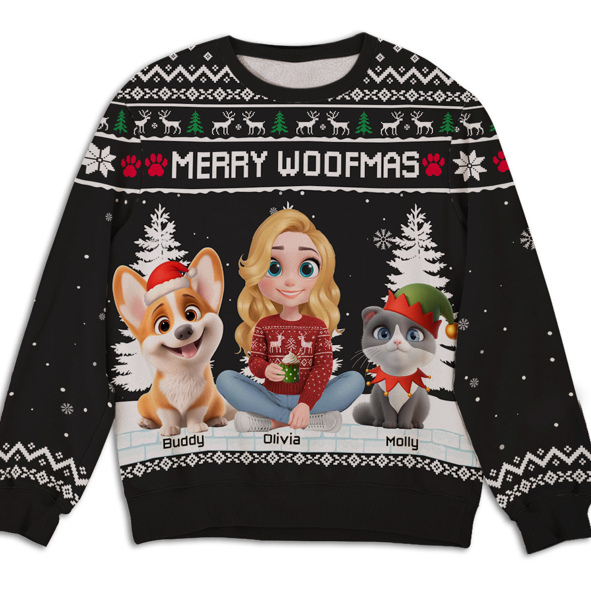 Merry Christmas To My Mom Dad Cartoon - Personalized All-Over-Print Sweatshirt - Christmas Gift For Mom