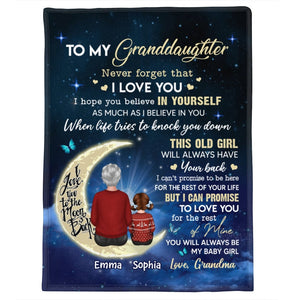 Grandma Grandkids On Moon Christmas Personalized Fleece Blanket