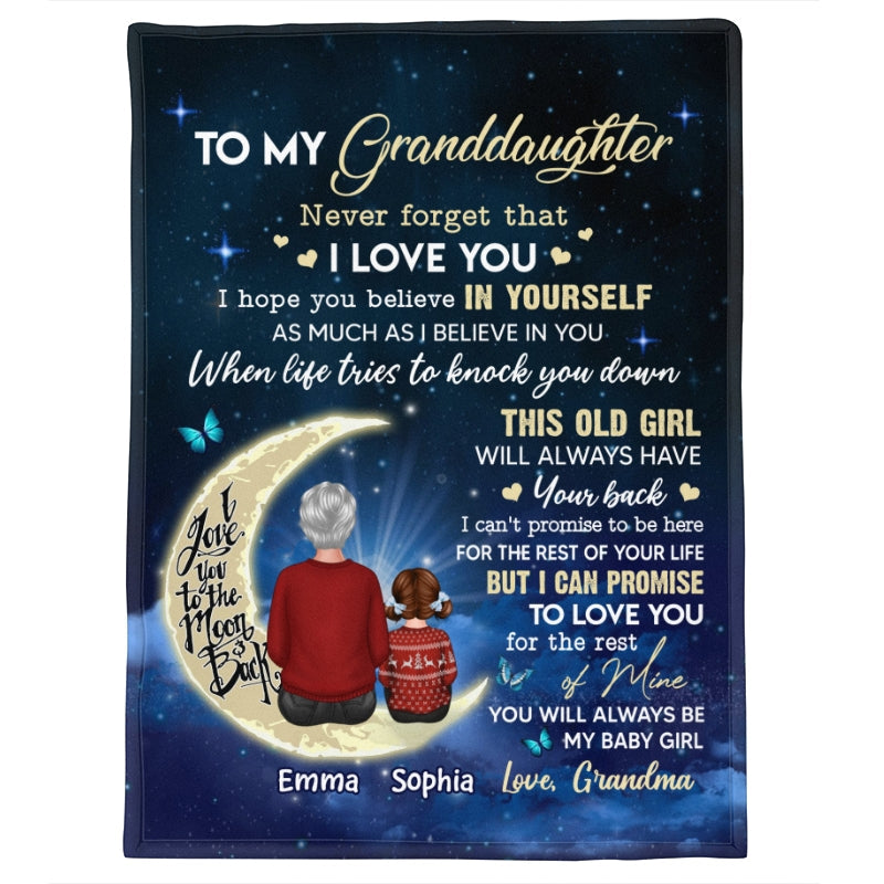 Grandma Grandkids On Moon Christmas Personalized Fleece Blanket